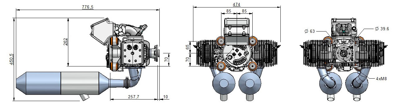 Dimensions 498H engine